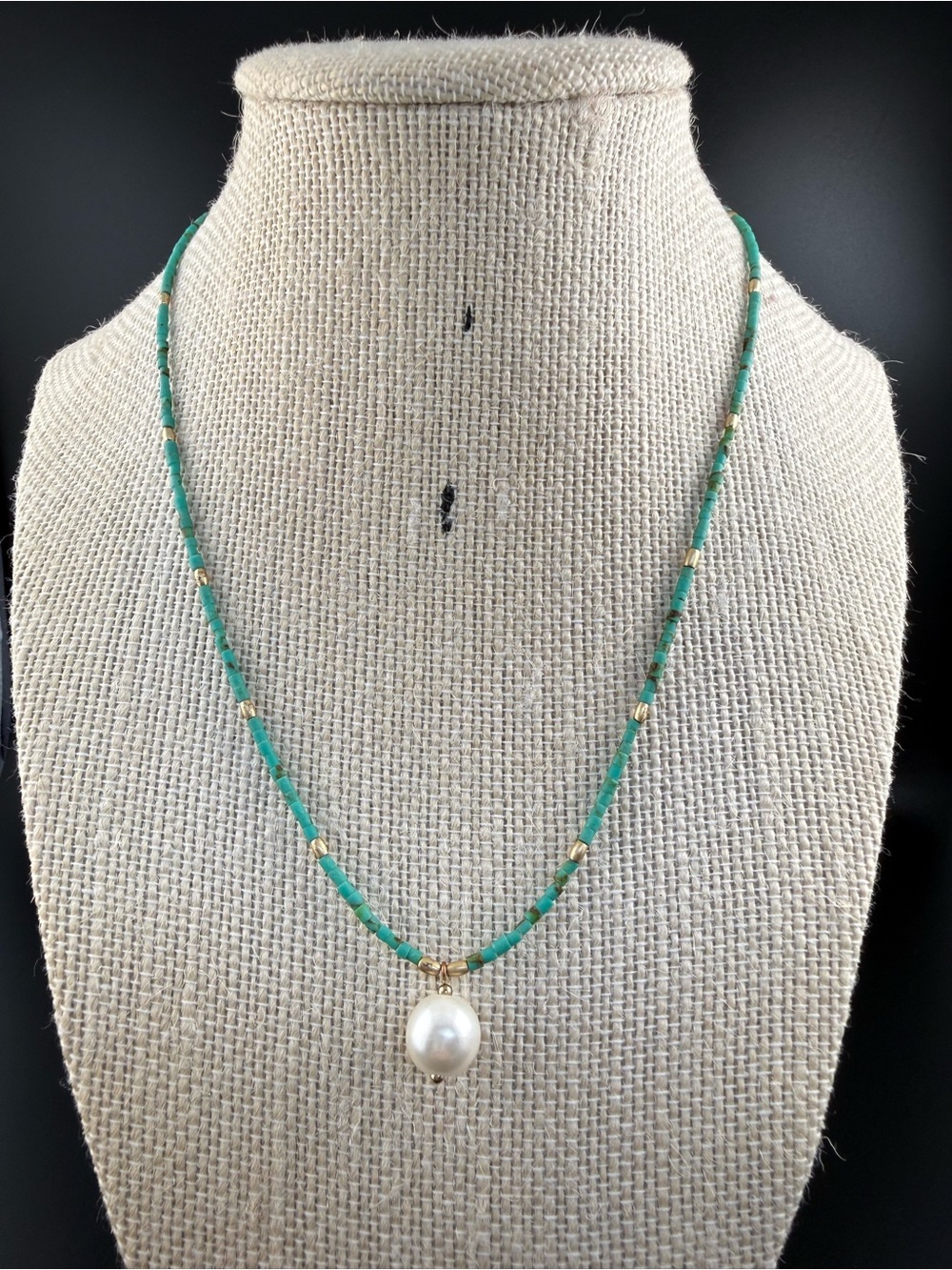 Turquoise Beaded Necklace with Pearl Pendant